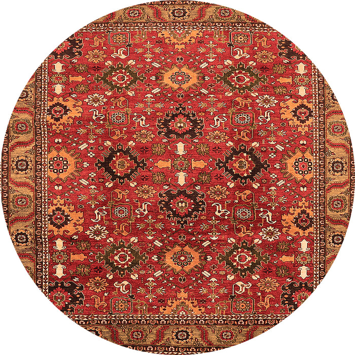 Round Machine Washable Oriental Orange Industrial Area Rugs, wshurb733org