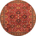 Round Machine Washable Oriental Orange Industrial Area Rugs, wshurb733org