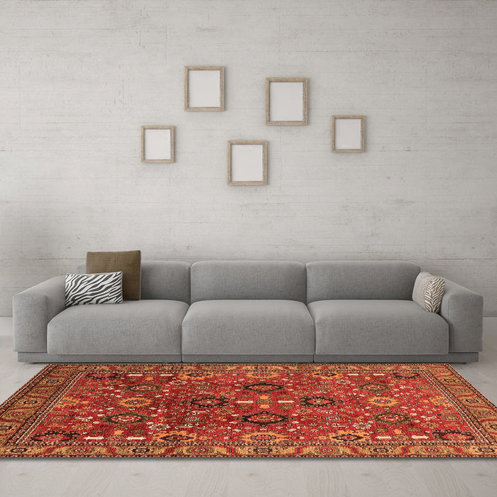 Machine Washable Oriental Orange Industrial Area Rugs in a Living Room, wshurb733org