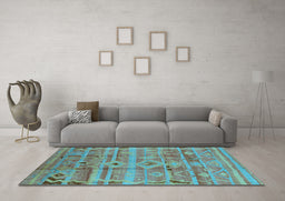 Machine Washable Oriental Light Blue Industrial Rug in a Living Room, wshurb734lblu