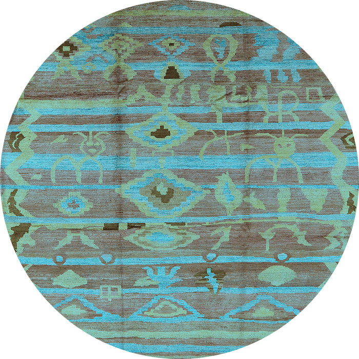 Round Machine Washable Oriental Light Blue Industrial Rug, wshurb734lblu