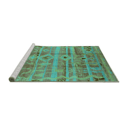 Sideview of Machine Washable Oriental Turquoise Industrial Area Rugs, wshurb734turq