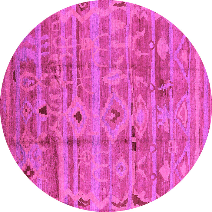 Round Machine Washable Oriental Pink Industrial Rug, wshurb734pnk