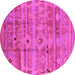 Round Machine Washable Oriental Pink Industrial Rug, wshurb734pnk