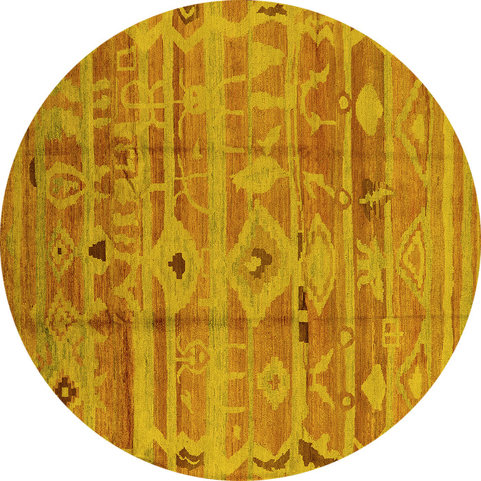 Round Oriental Yellow Industrial Rug, urb734yw