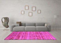 Machine Washable Oriental Pink Industrial Rug in a Living Room, wshurb734pnk