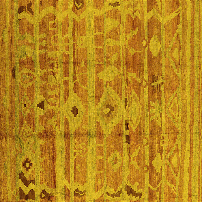 Square Machine Washable Oriental Yellow Industrial Rug, wshurb734yw