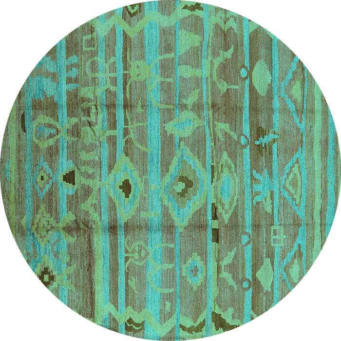Round Machine Washable Oriental Turquoise Industrial Area Rugs, wshurb734turq