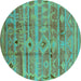 Round Machine Washable Oriental Turquoise Industrial Area Rugs, wshurb734turq