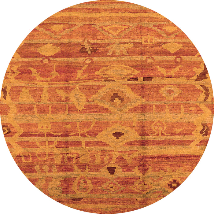 Round Machine Washable Oriental Orange Industrial Area Rugs, wshurb734org