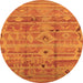 Round Machine Washable Oriental Orange Industrial Area Rugs, wshurb734org