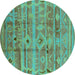 Round Oriental Turquoise Industrial Rug, urb734turq