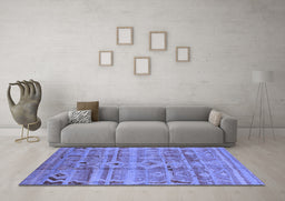 Machine Washable Oriental Blue Industrial Rug in a Living Room, wshurb734blu