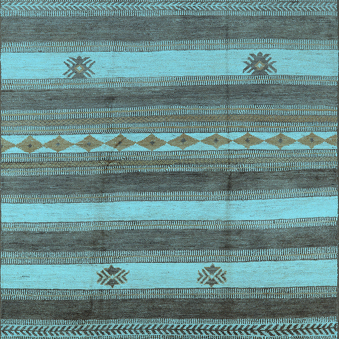Square Machine Washable Oriental Light Blue Industrial Rug, wshurb735lblu