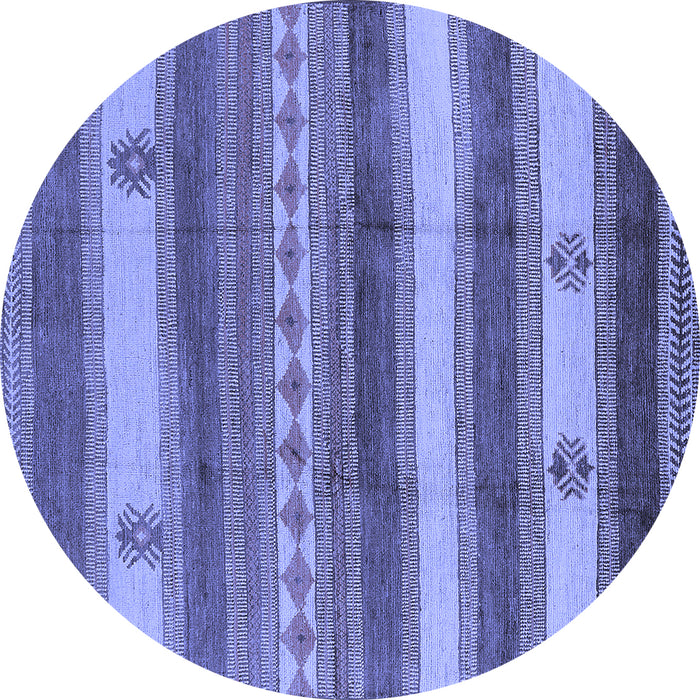 Round Machine Washable Oriental Blue Industrial Rug, wshurb735blu