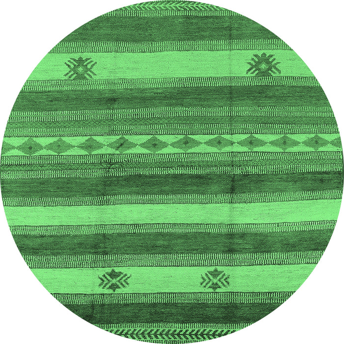 Round Machine Washable Oriental Emerald Green Industrial Area Rugs, wshurb735emgrn