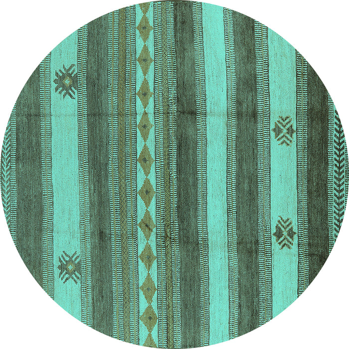 Round Machine Washable Oriental Turquoise Industrial Area Rugs, wshurb735turq