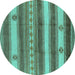 Round Machine Washable Oriental Turquoise Industrial Area Rugs, wshurb735turq