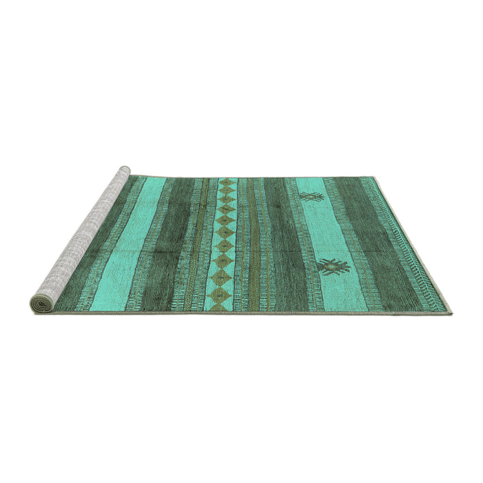 Sideview of Machine Washable Oriental Turquoise Industrial Area Rugs, wshurb735turq