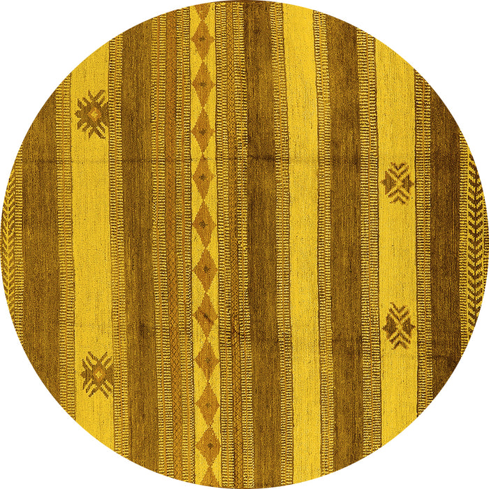 Round Machine Washable Oriental Yellow Industrial Rug, wshurb735yw