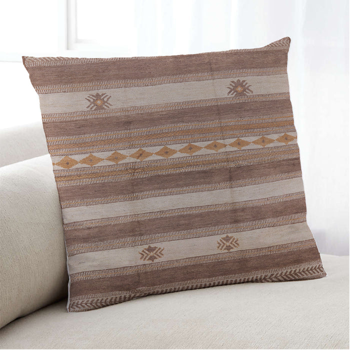 Lifestyle Image of Mid-Century Modern Urban Square Dark Salmon Pink Throw Pillow, 18 inch by 18 inch, pwurb735