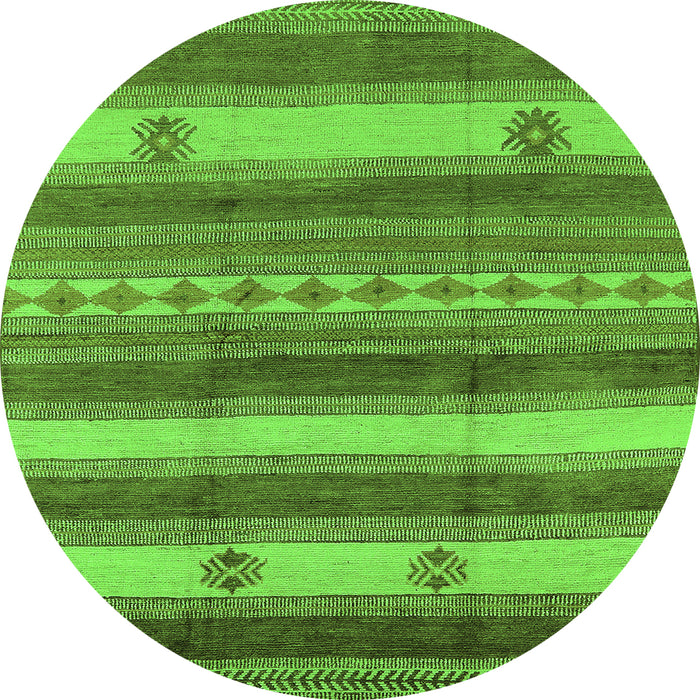 Round Machine Washable Oriental Green Industrial Area Rugs, wshurb735grn