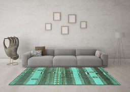 Machine Washable Oriental Turquoise Industrial Area Rugs in a Living Room,, wshurb735turq