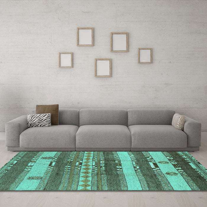 Machine Washable Oriental Turquoise Industrial Area Rugs in a Living Room,, wshurb735turq