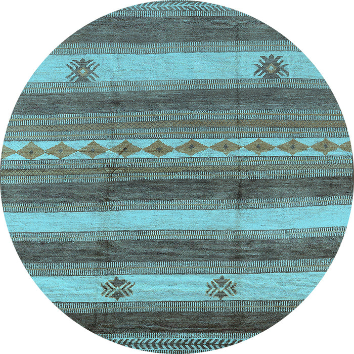 Round Machine Washable Oriental Light Blue Industrial Rug, wshurb735lblu