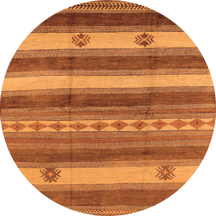 Round Machine Washable Oriental Orange Industrial Area Rugs, wshurb735org