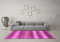 Machine Washable Oriental Pink Industrial Rug in a Living Room, wshurb735pnk