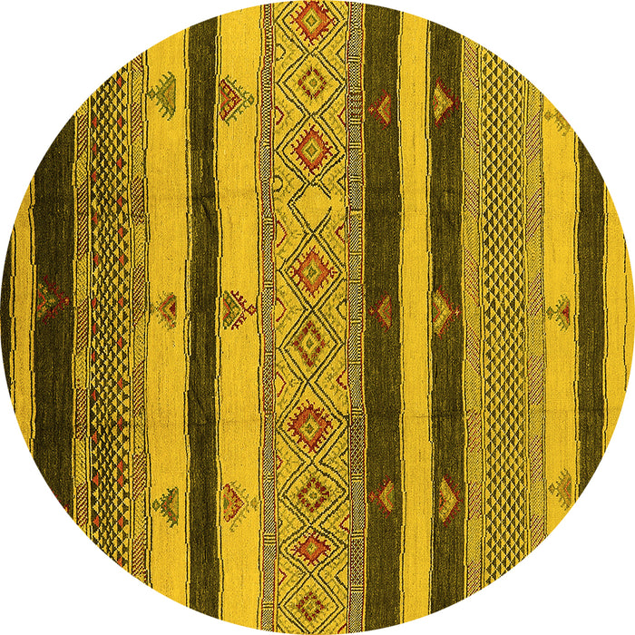 Round Oriental Yellow Industrial Rug, urb736yw