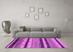 Machine Washable Oriental Pink Industrial Rug in a Living Room, wshurb736pnk