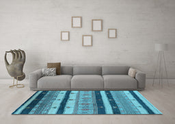 Machine Washable Oriental Light Blue Industrial Rug in a Living Room, wshurb736lblu