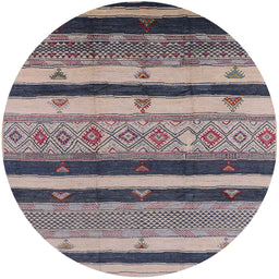 Round Mid-Century Modern Plum Purple Oriental Rug, urb736