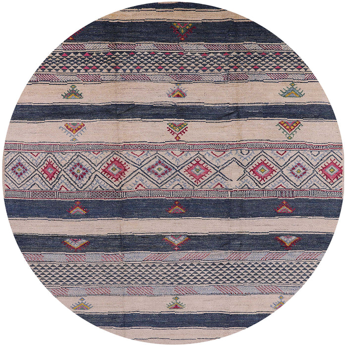 Round Mid-Century Modern Plum Purple Oriental Rug, urb736