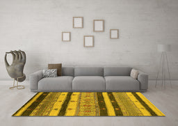 Machine Washable Oriental Yellow Industrial Rug in a Living Room, wshurb736yw