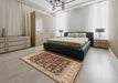 Mid-Century Modern Dark Sienna Brown Oriental Rug in a Bedroom, urb737