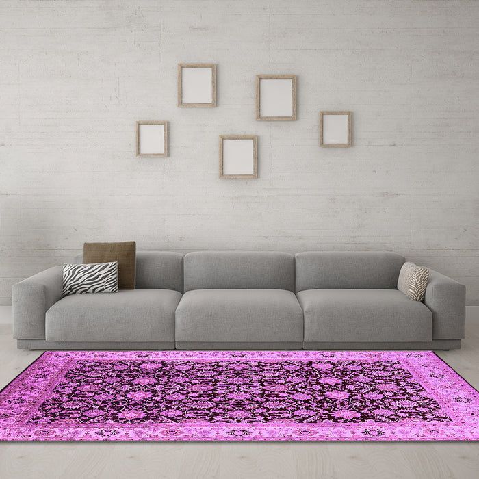 Machine Washable Oriental Purple Industrial Area Rugs in a Living Room, wshurb737pur