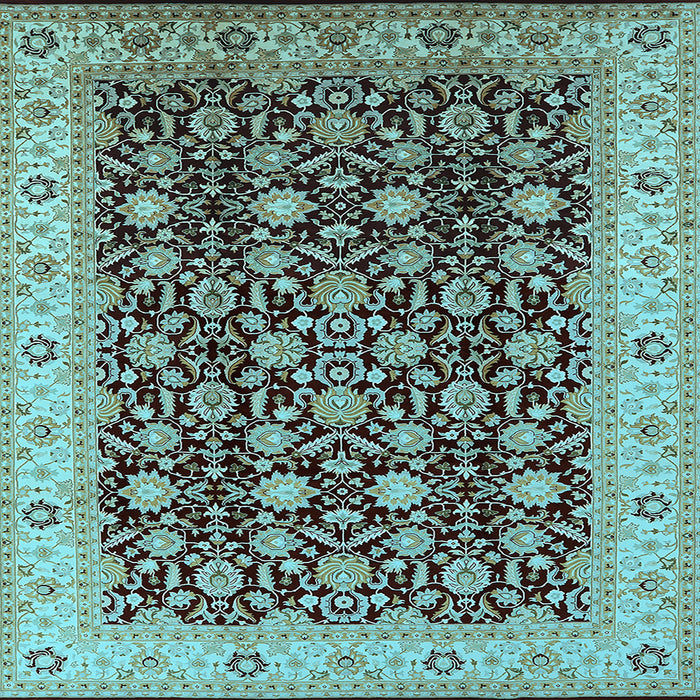 Square Machine Washable Oriental Light Blue Industrial Rug, wshurb737lblu