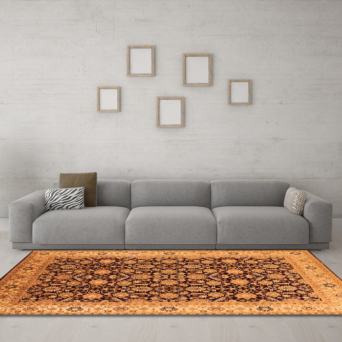 Machine Washable Oriental Orange Industrial Area Rugs in a Living Room, wshurb737org
