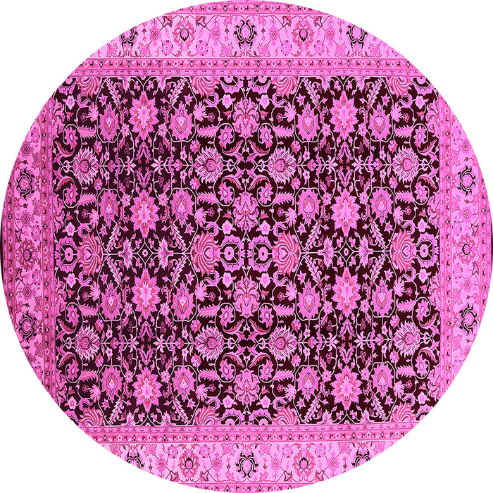 Round Machine Washable Oriental Pink Industrial Rug, wshurb737pnk