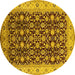 Round Machine Washable Oriental Yellow Industrial Rug, wshurb737yw