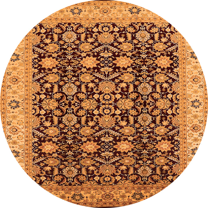 Round Machine Washable Oriental Orange Industrial Area Rugs, wshurb737org