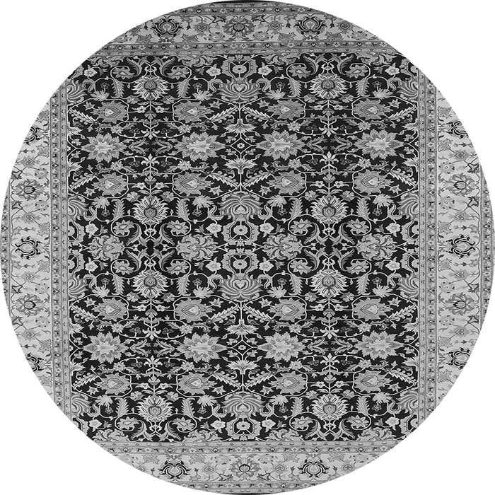 Round Machine Washable Oriental Gray Industrial Rug, wshurb737gry