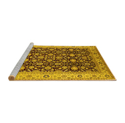 Sideview of Machine Washable Oriental Yellow Industrial Rug, wshurb737yw