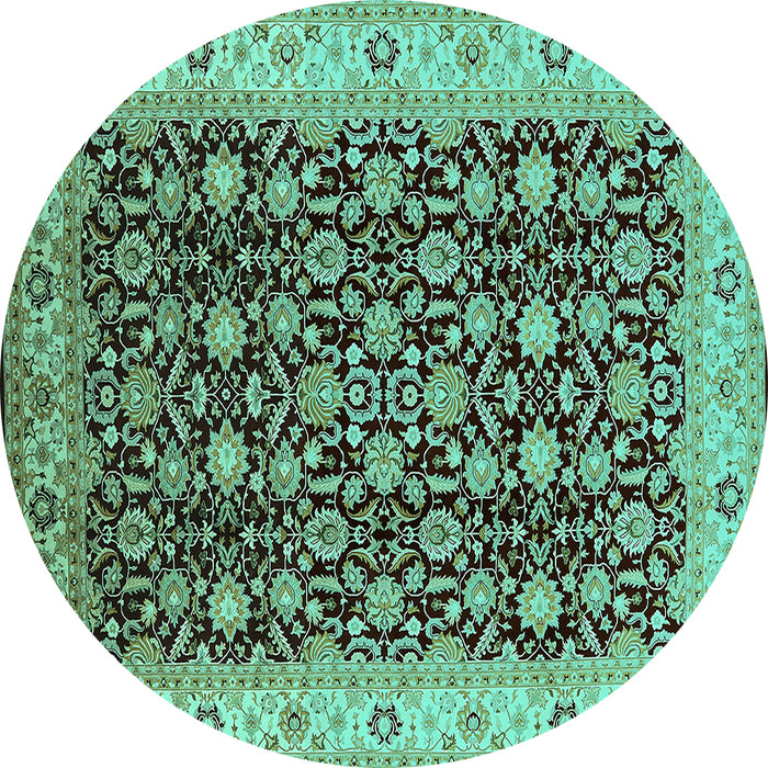 Round Machine Washable Oriental Turquoise Industrial Area Rugs, wshurb737turq