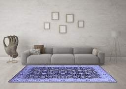 Machine Washable Oriental Blue Industrial Rug in a Living Room, wshurb737blu