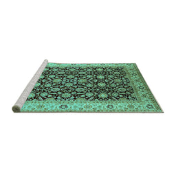 Sideview of Machine Washable Oriental Turquoise Industrial Area Rugs, wshurb737turq