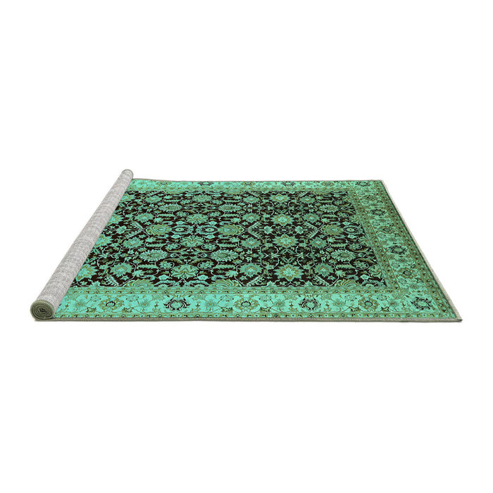 Sideview of Machine Washable Oriental Turquoise Industrial Area Rugs, wshurb737turq